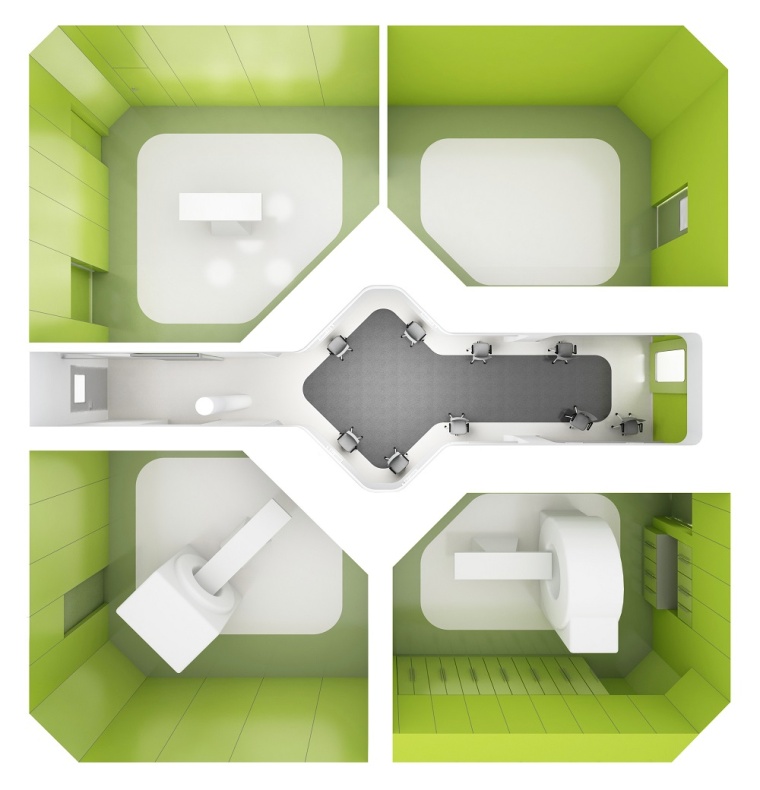 Die vier einzelnen Blätter des Kleeblattes bilden den Grundriss des...