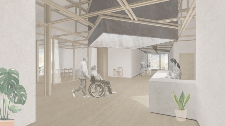 Im Zentrum der Station tritt das Sonnenlicht wie eine Kaskade mit einer...