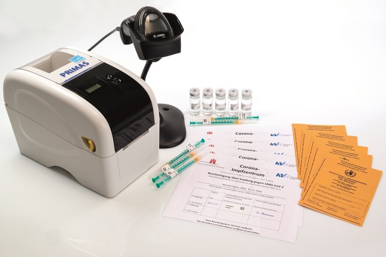 Die Scan-to-Print-Lösung für die Covid-19 Impfstoff-Kennzeichnung Spritze und...