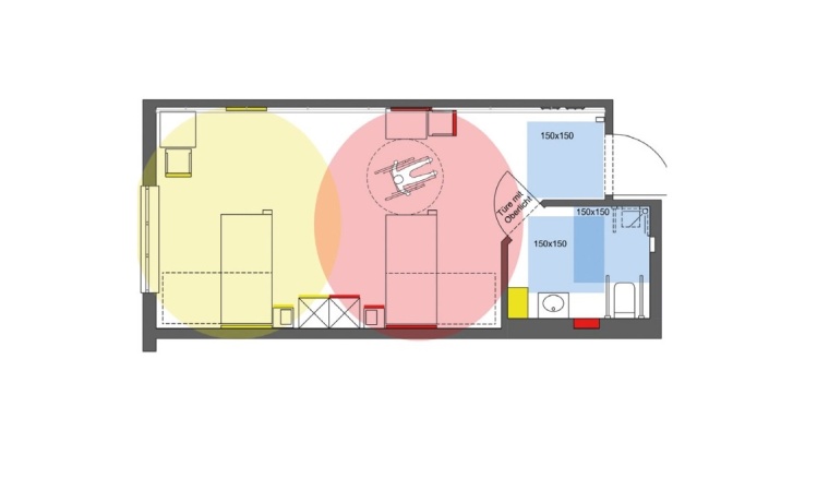 Im Mehrbettzimmer können auch bei herkömmlicher Bettenanordnung mit...