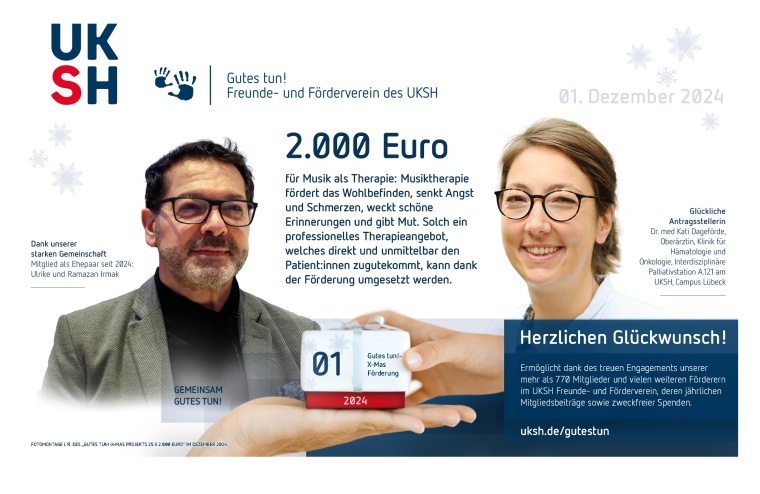 2.000 Euro für „Musik als Therapie“ auf der Palliativstation des UKSH,...