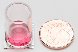 Zellkulturgefäß mit integrierten Mikrosensoren. Foto: Dr. Andreas Weltin