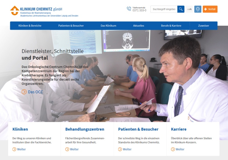 Screenshot der neuen Internetseite des Klinikums Chemnitz Foto: Klinikum...