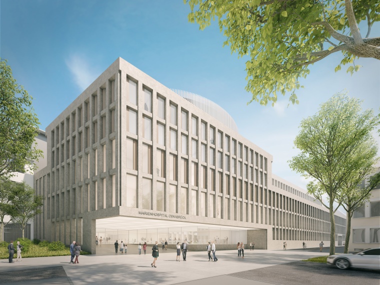 Der eingefärbte Baukörper ist der geplante Neubau. Skizze: Architekten BKSP