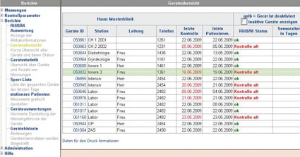 Die Geräteübersicht von PoctExpert zeigt eine Liste aller Geräte mit Angabe...