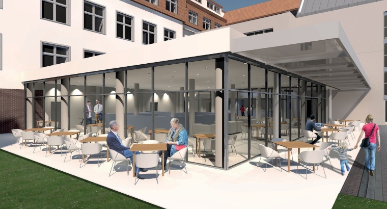 Planungsansicht der zukünftigen Cafeteria im Eingangsbereich des St. Martini...