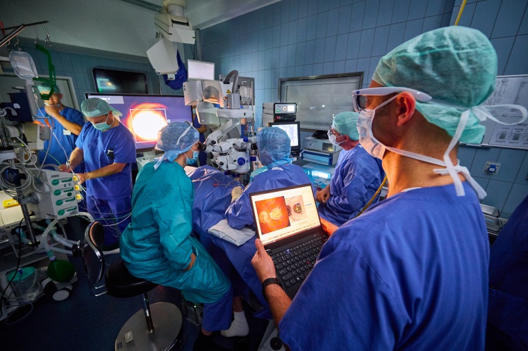 Prof. Frank G. Holz, Direktor der Universitäts-Augenklinik am UKB, (mittig am...