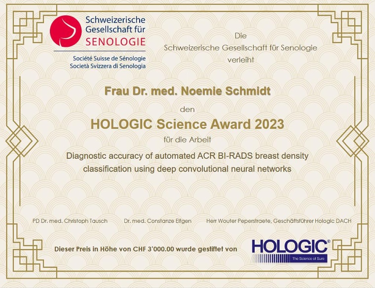 Urkunde der Gewinnerin, Foto: Hologic