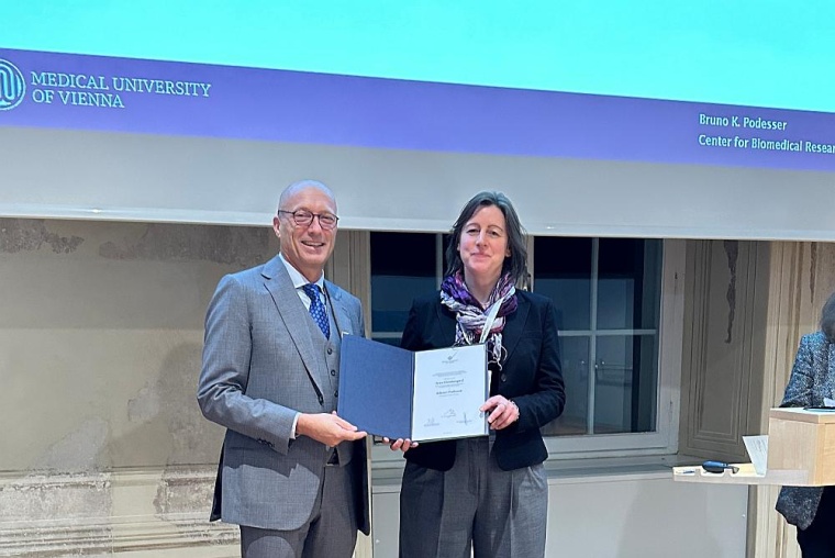 Prof. Dr. Petra Kleinbongard mit Prof. Dr. Bruno Podesser während der...