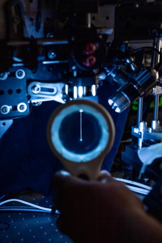 Das ultradünne faseroptische Endoskop wird für die mikroskopische...