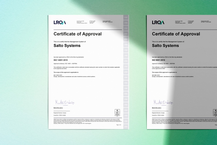 Salto wurde auch 2025 nach ISO 9001 und ISO 14001 für sein Qualitäts- und...