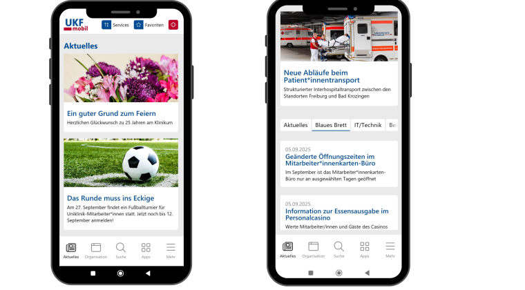 Die neue Mitarbeiter*innen-App des Universitätsklinikums Freiburg integriert...