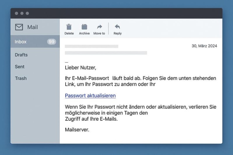 Viele Phishing-E-Mails setzen auf Verlustängste. Screenshot Foto: JLU (mit...