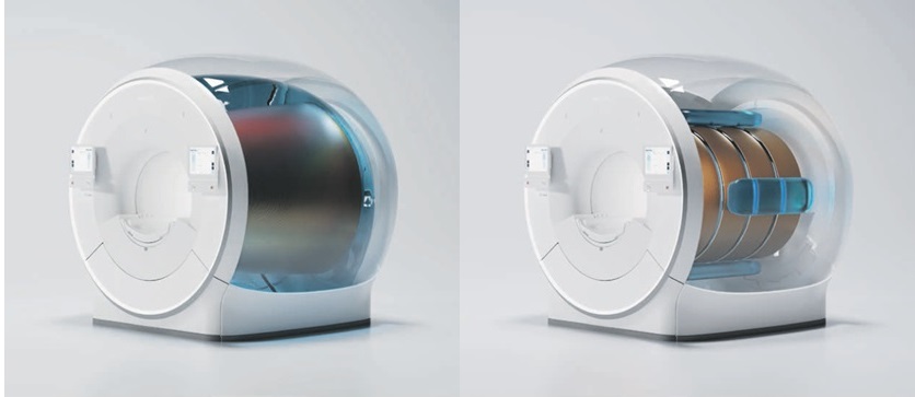 Klassische Magnet-Technologie mit ca. 1.500 Liter flüssigem Helium (links) und BlueSeal Mikro-Kühltechnologie mit sieben Liter flüssigem Helium (rechts). Foto: Philips